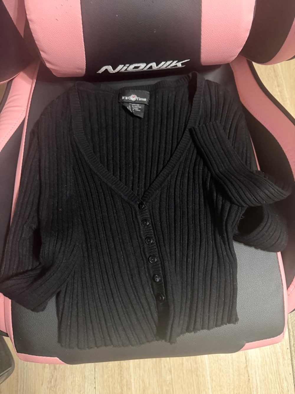 It's Our Time Cropped Black Ribbed V-Neck Buttoned Cardigan